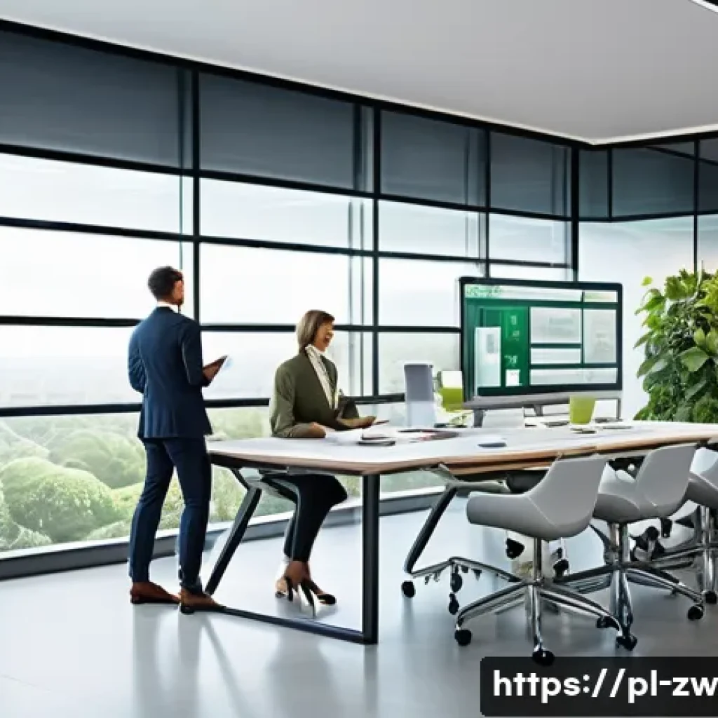 지식 구조화 시스템의 성공 사례 연구 - A modern office environment showcasing a diverse team of professionals collaborating around a large ...